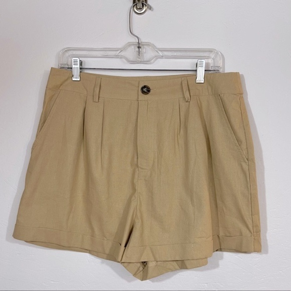 Nasty Gal Linen Blend High Waist Shorts, Stone, Size 10